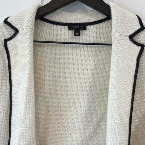 Talbots Creme & Black Color Block Knit Casual Cardigan Blazer - Size Small - Picture 2 of 7